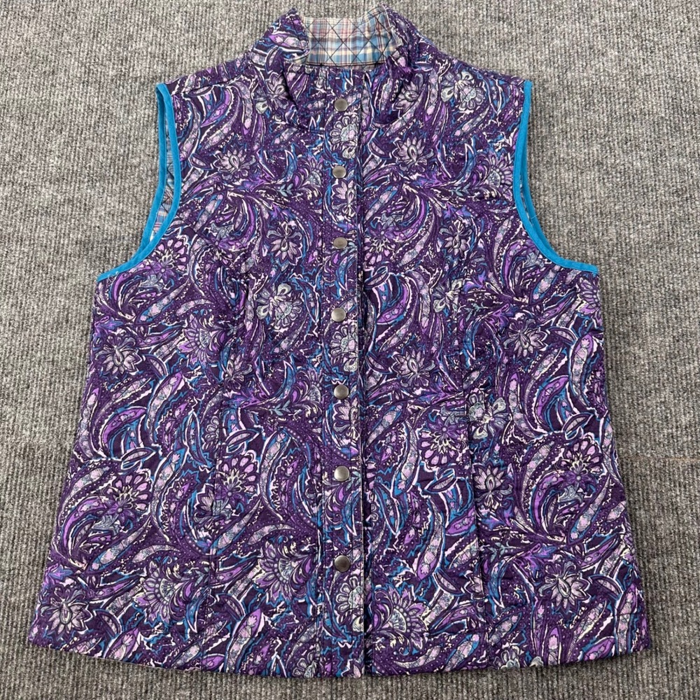 Vintage Christopher Banks Quilted Vest PS Paisley Plaid Reversible Purple Y2K